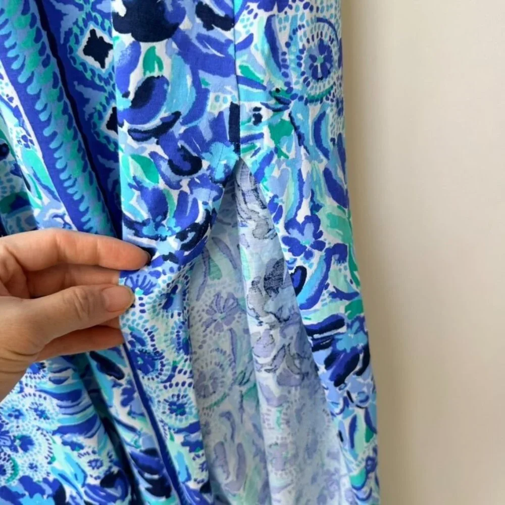 Lilly Pulitzer Maxi Dress Pima Cotton Iris Lion Print – Blue/White (Size M) - Picture 7 of 9